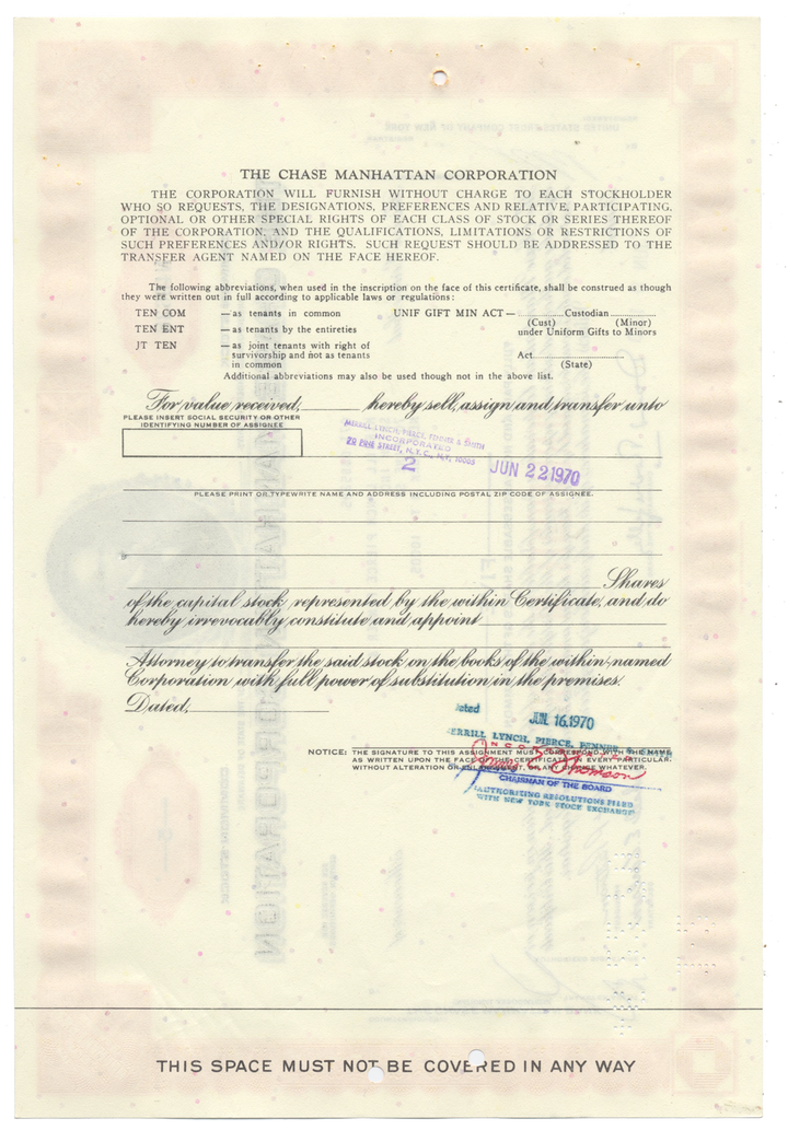 Chase Manhattan Bank Stock Certificate