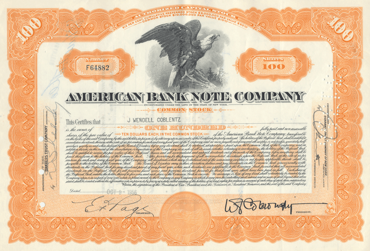 American Bank Note Company Stock Certificate