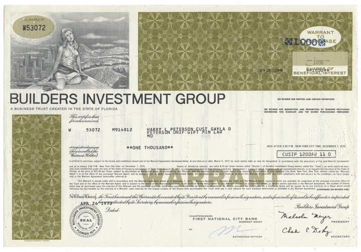 Builders Investment Group Stock Certificate