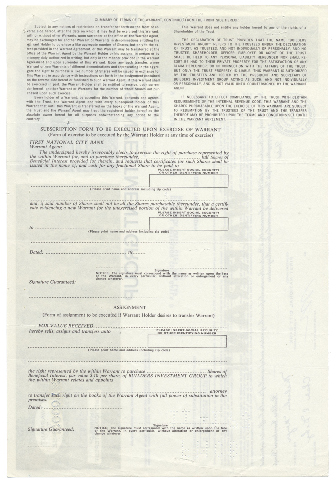 Builders Investment Group Stock Certificate