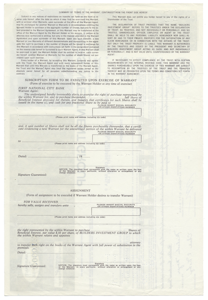 Builders Investment Group Stock Certificate