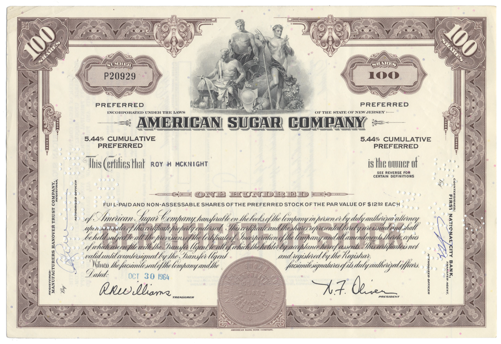 American Sugar Company Stock Certificate