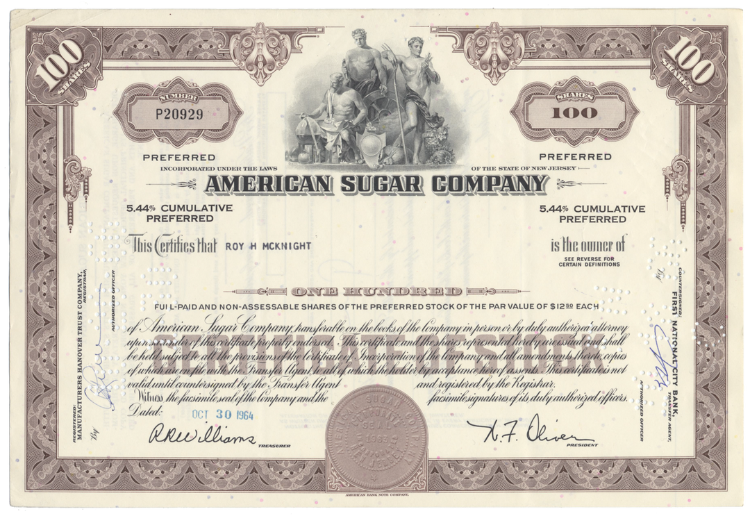 American Sugar Company Stock Certificate