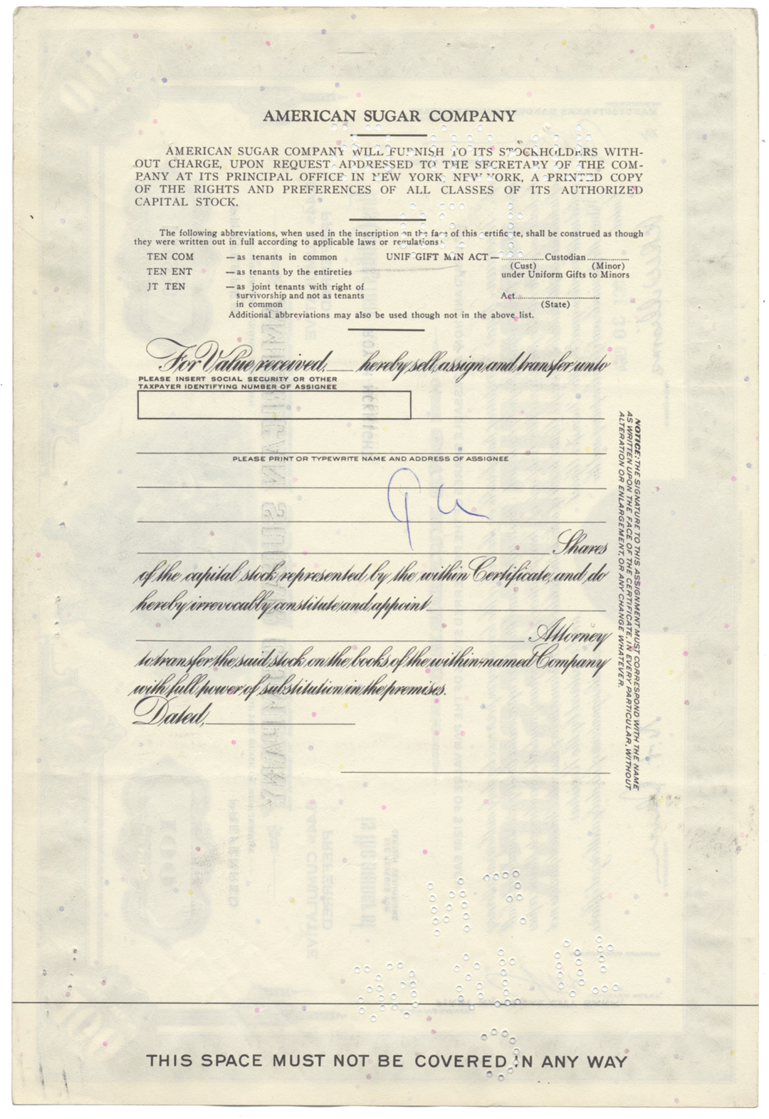 American Sugar Company Stock Certificate