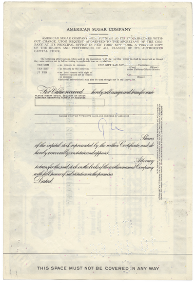 American Sugar Company Stock Certificate