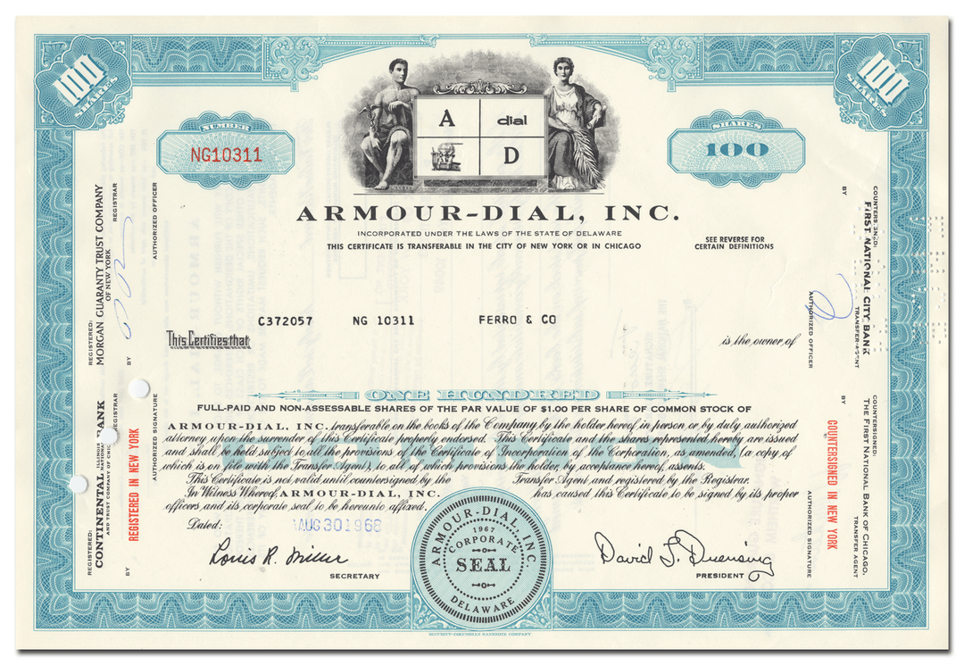 Armour-Dial, Inc. Stock Certificate