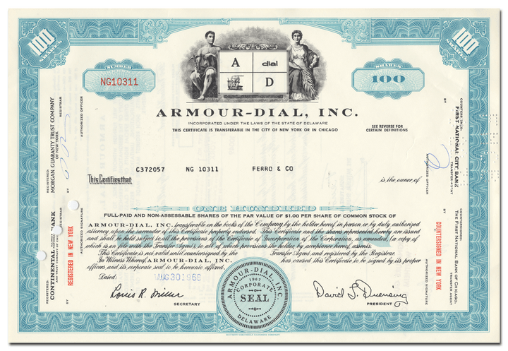 Armour-Dial, Inc. Stock Certificate