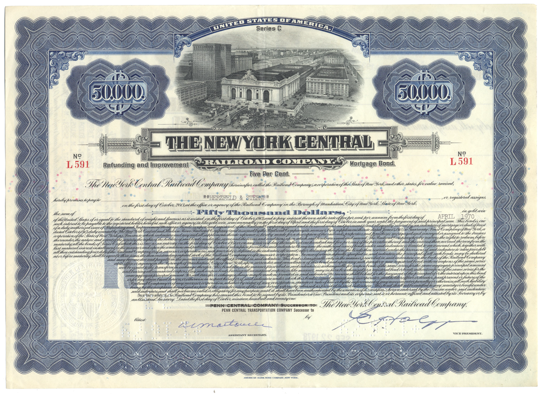 New York Central Railroad Company Bond Certificate