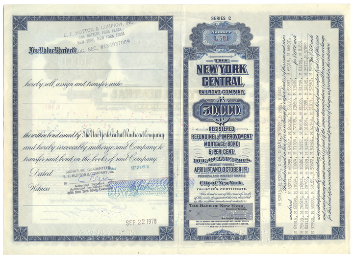 New York Central Railroad Company Bond Certificate