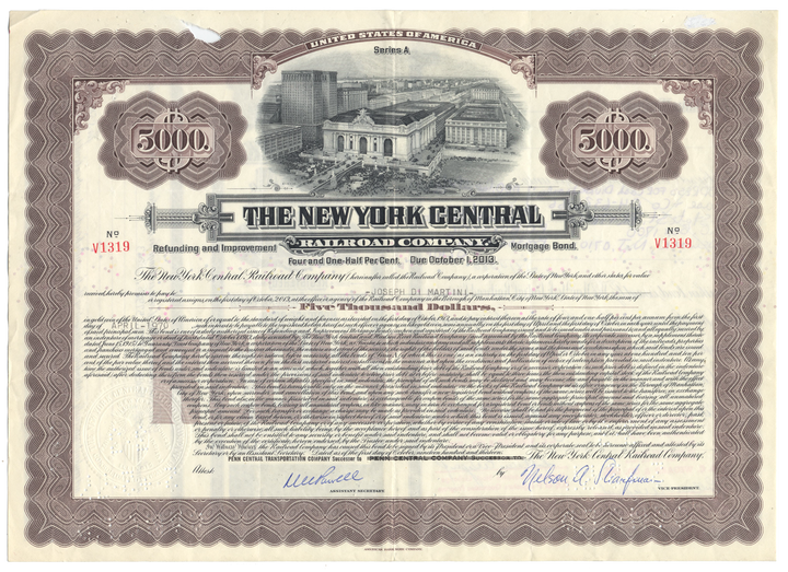 New York Central Railroad Company Bond Certificate