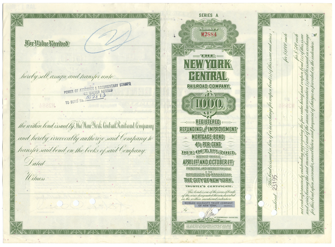 New York Central Railroad Company Bond Certificate