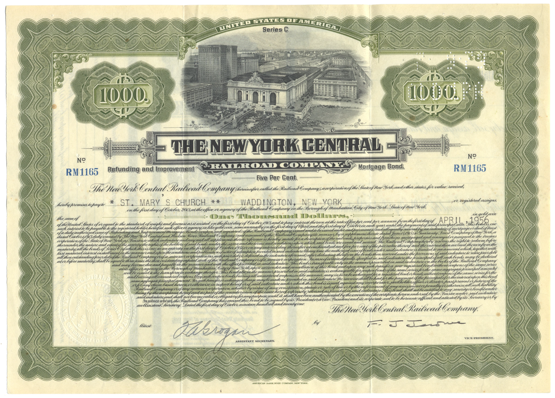 New York Central Railroad Company Bond Certificate