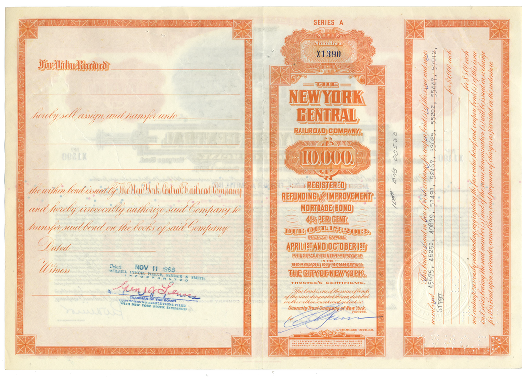 New York Central Railroad Company Bond Certificate