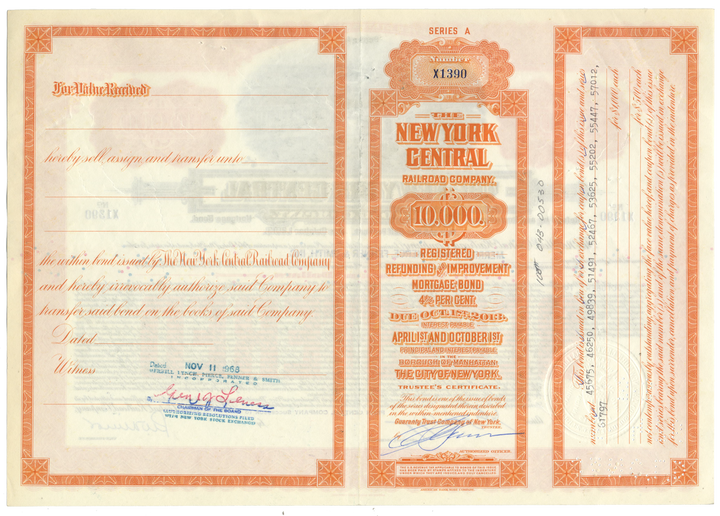 New York Central Railroad Company Bond Certificate