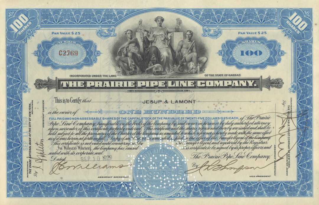 Prairie Pipe Line Company Stock Certificate