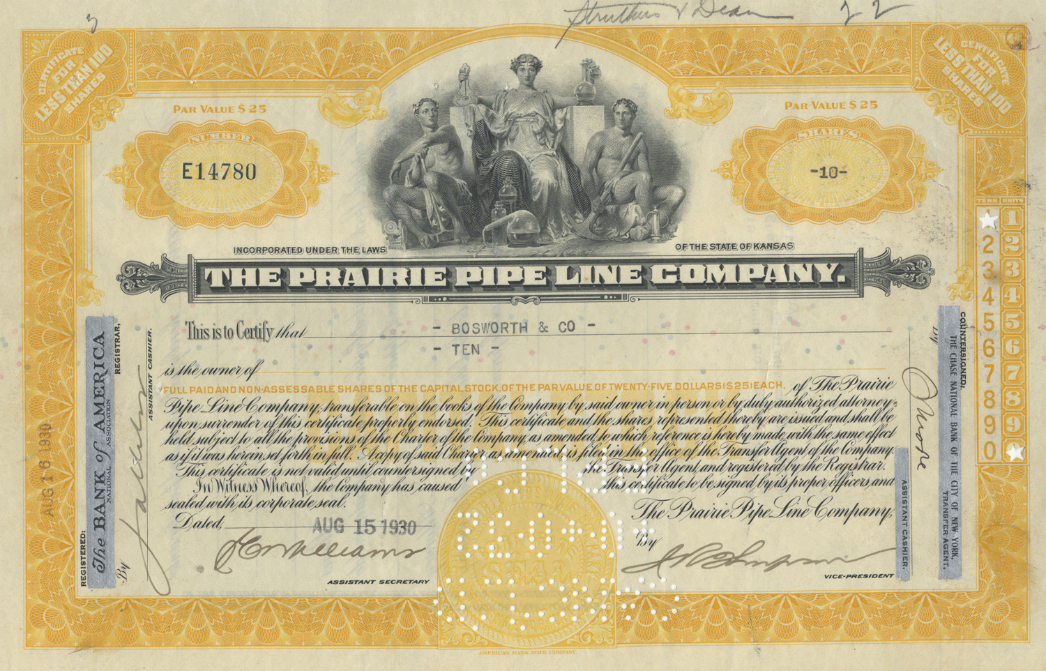 Prairie Pipe Line Company Stock Certificate