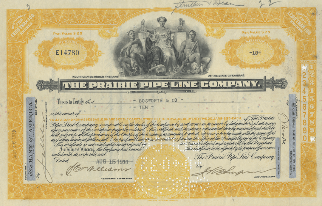 Prairie Pipe Line Company Stock Certificate