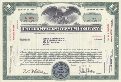 United States Gypsum Company Stock Certificate