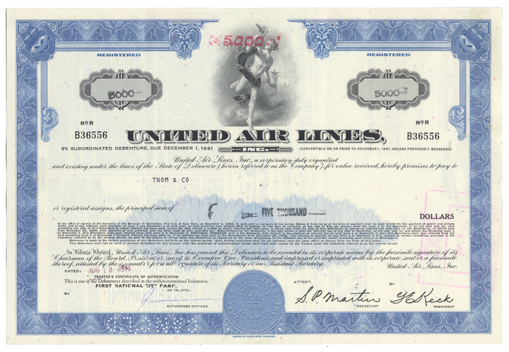 United Air Lines, Inc. Bond Certificate