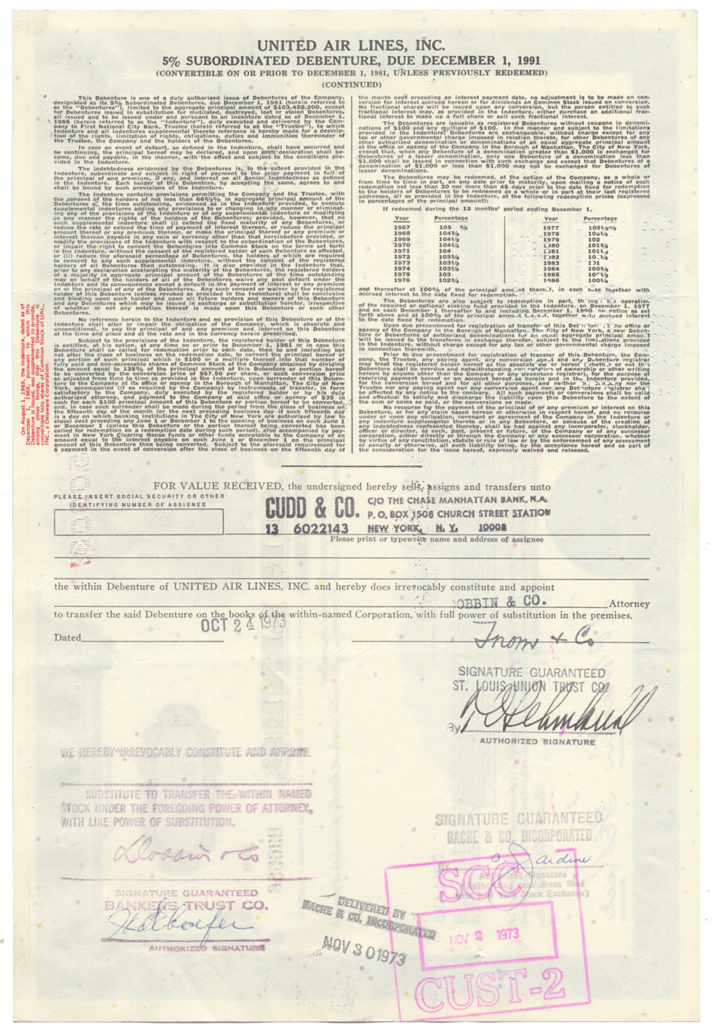 United Air Lines, Inc. Bond Certificate