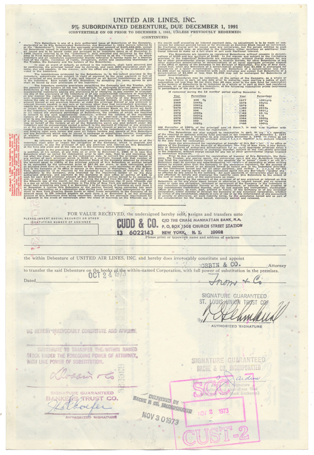 United Air Lines, Inc. Bond Certificate