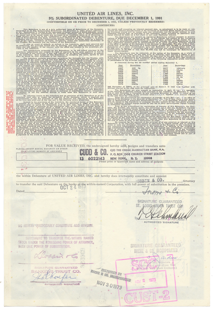 United Air Lines, Inc. Bond Certificate