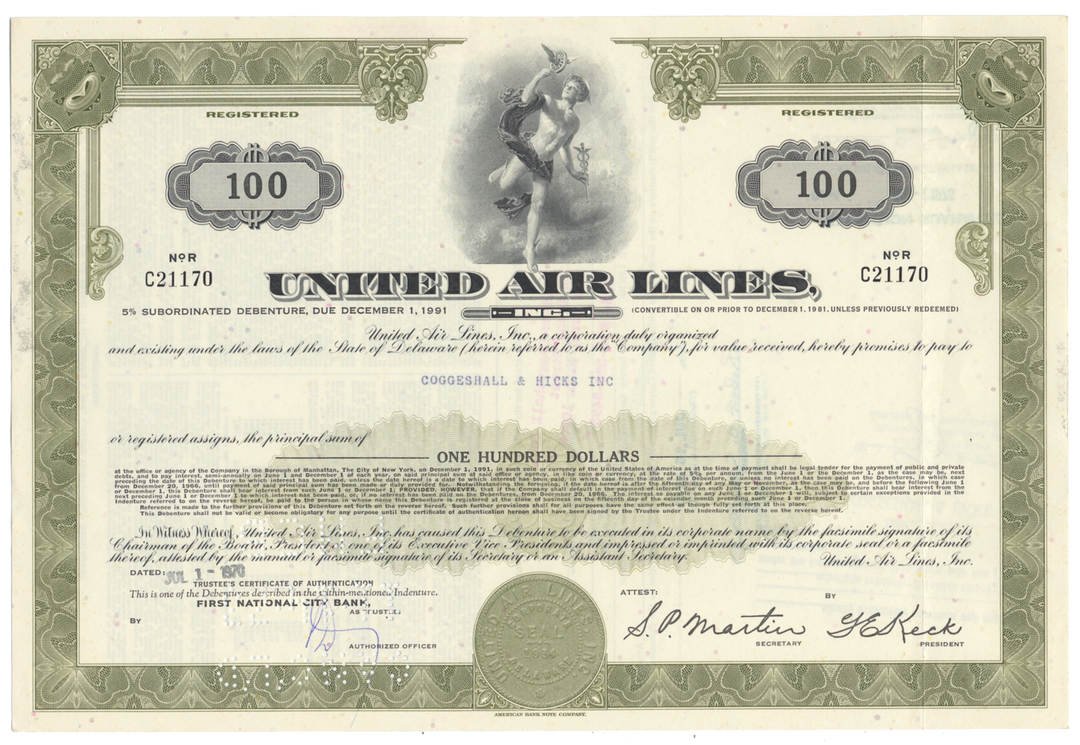 United Air Lines, Inc. Bond Certificate