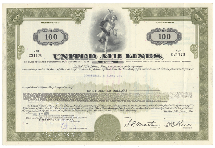 United Air Lines, Inc. Bond Certificate