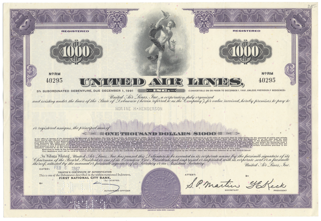 United Air Lines, Inc. Bond Certificate