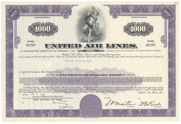 United Air Lines, Inc. Bond Certificate