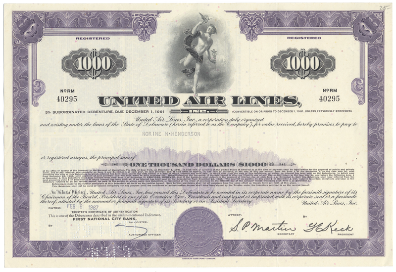 United Air Lines, Inc. Bond Certificate