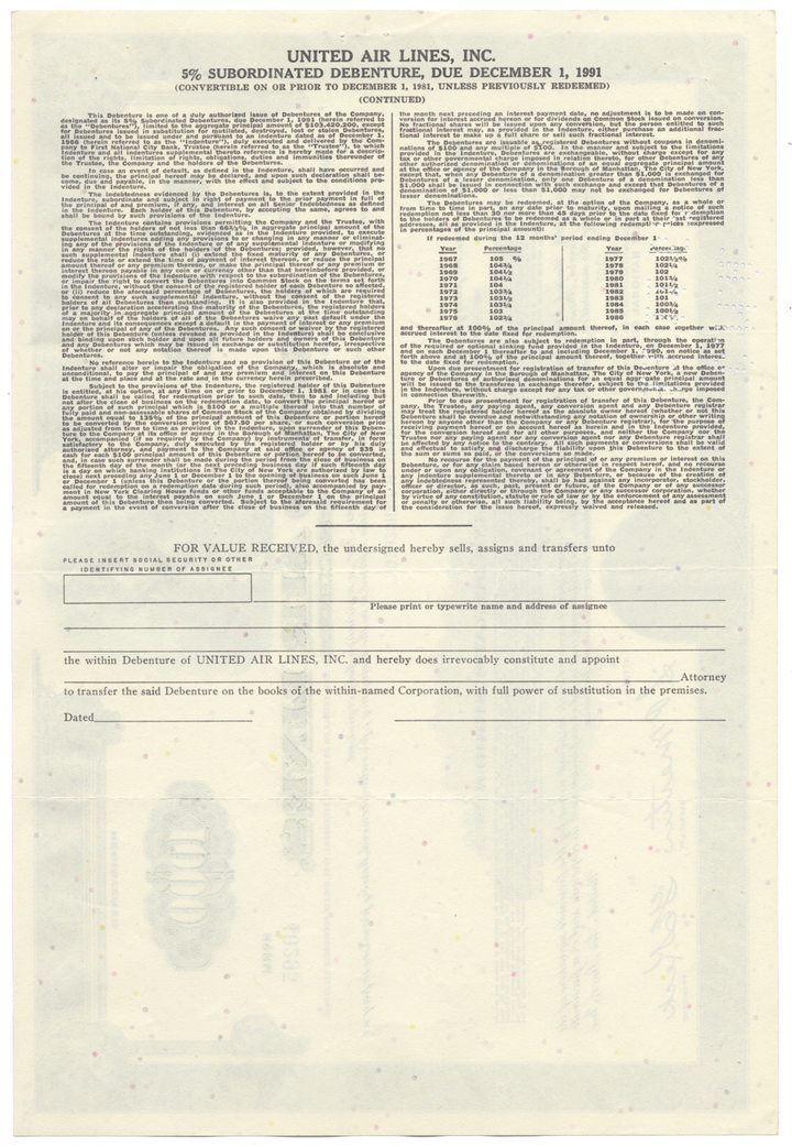 United Air Lines, Inc. Bond Certificate