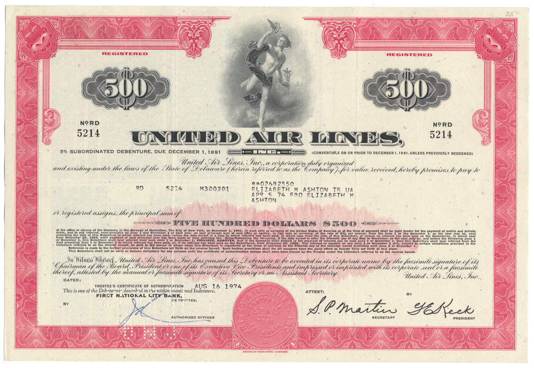 United Air Lines, Inc. Bond Certificate