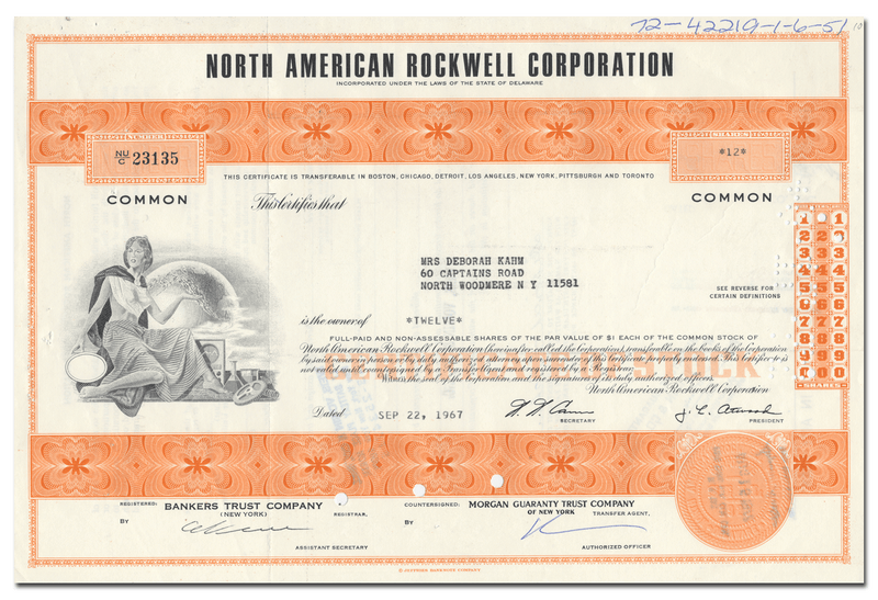 North American Rockwell Corporation Stock Certificate