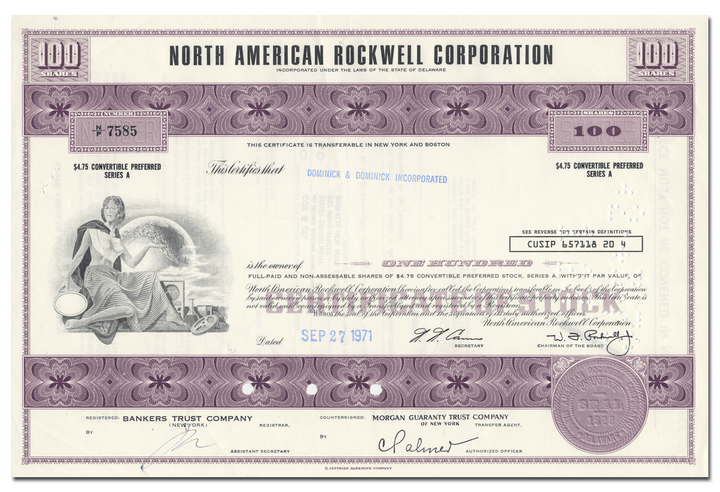 North American Rockwell Corporation Stock Certificate