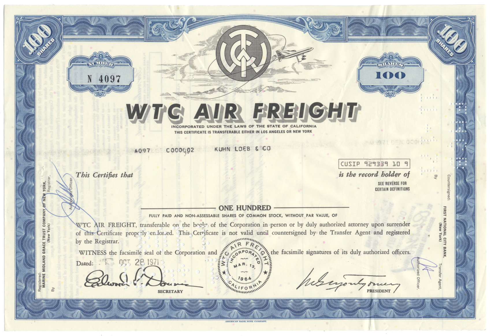 WTC AIr Freight Stock Certificate