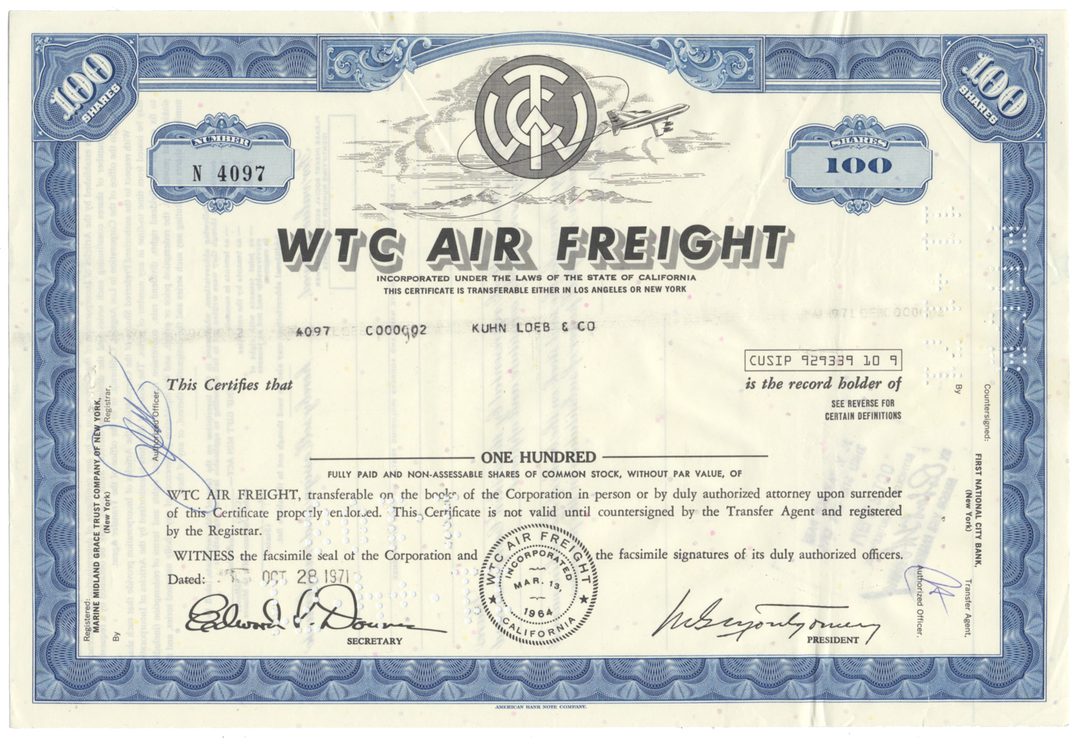 WTC AIr Freight Stock Certificate