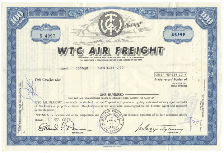 WTC AIr Freight Stock Certificate