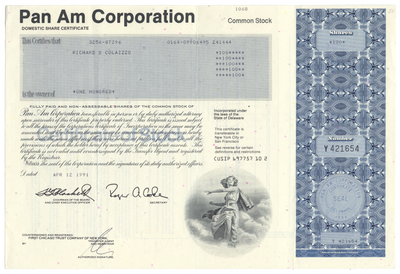 Pan Am Corporation Stock Certificate