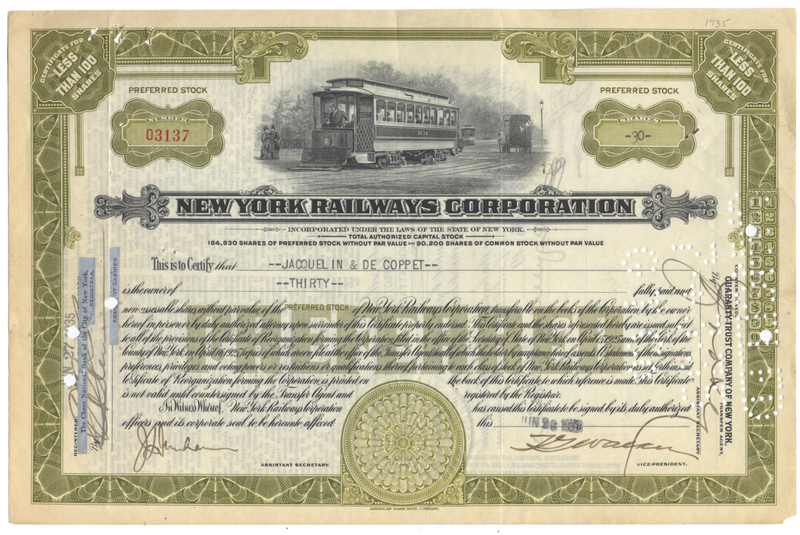 New York Railways Corporation Stock Certificate