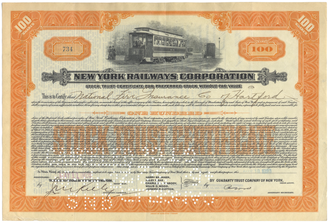 New York Railways Corporation Stock Certificate