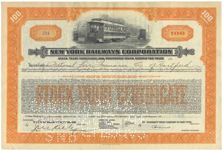 New York Railways Corporation Stock Certificate