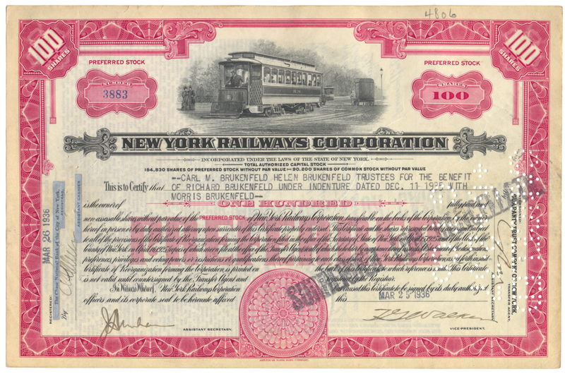 New York Railways Corporation Stock Certificate