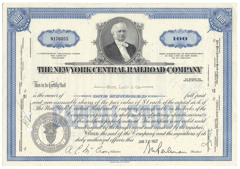 New York Central Railroad Company Stock Certificate