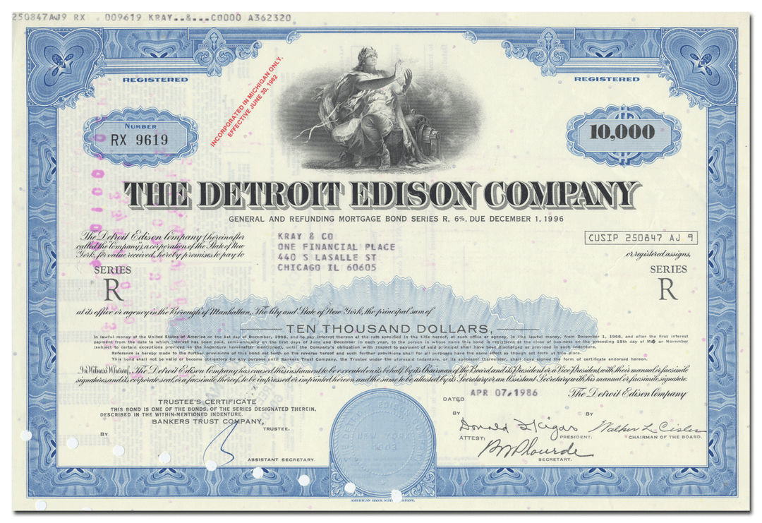 Detroit Edison Company Bond Certificate