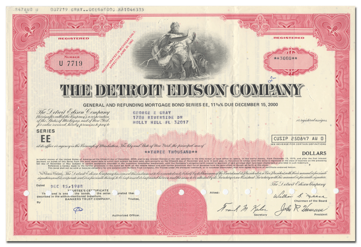 Detroit Edison Company Bond Certificate