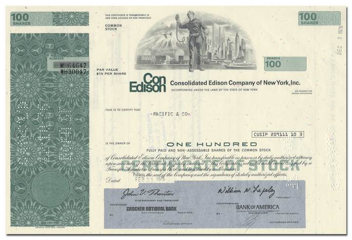 Consolidated Edison Company of New York, Inc. Stock Certificate