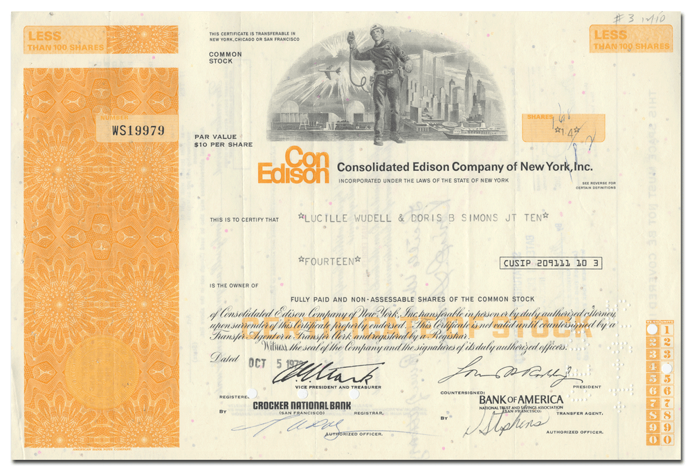 Consolidated Edison Company of New York, Inc. Stock Certificate