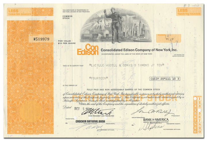 Consolidated Edison Company of New York, Inc. Stock Certificate