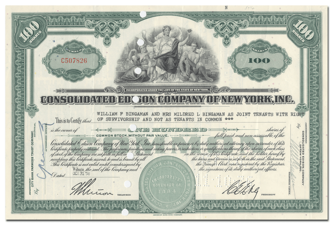 Consolidated Edison Company of New York, Inc. Stock Certificate